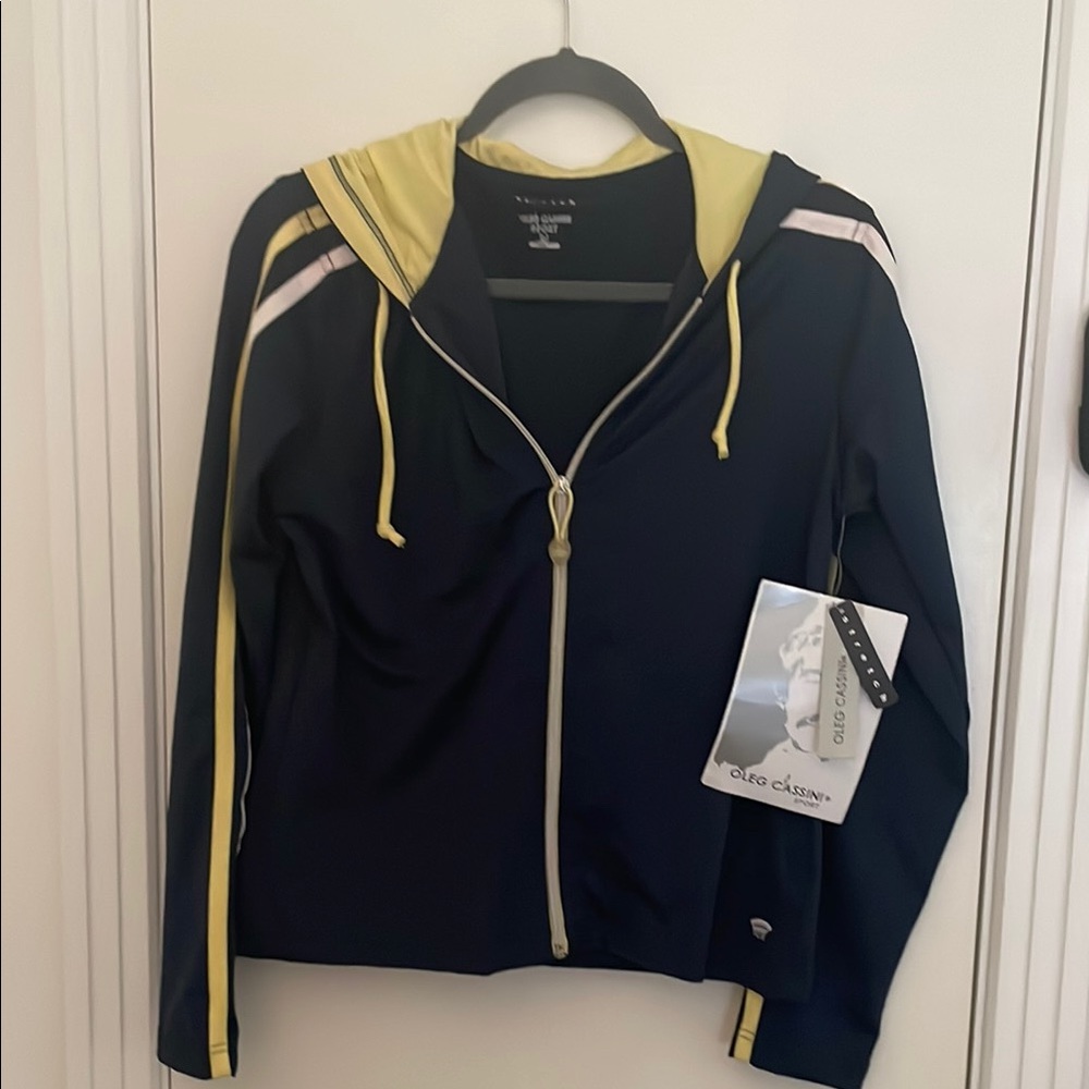 Oleg Cassini Blue and Yellow Bomber Jacket with Sporty Accents